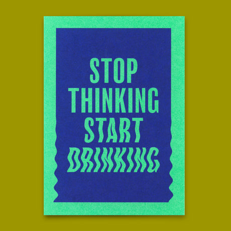 Deli Cards Postkarte "Stop thinking, start drinking" | Lustige Karte mit Spruch