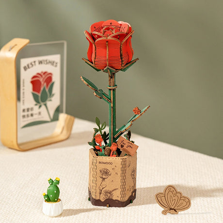 Rolife DIY-Blume „Red Rose“ | Klassische Holzblume | Rolife