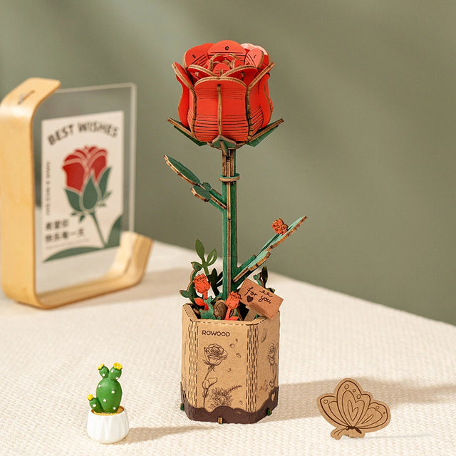 Rolife DIY-Blume „Red Rose“ | Klassische Holzblume | Rolife