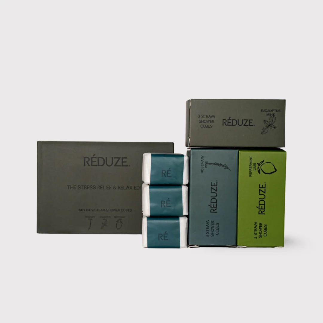RÉDUZE Dampf-Duschwürfel “The Stress Relief & Relax Edit” 9 Stk. | Entspannungs Set | RÉDUZE