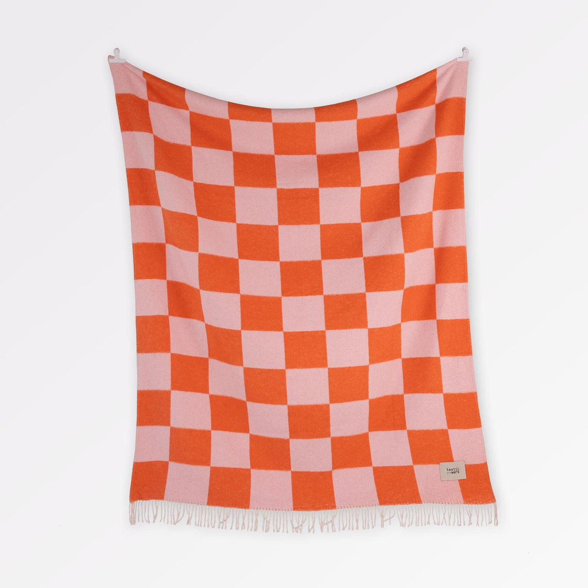 Textilwerk Decke „Checks Orange + Rosa“ 150x200cm | Farbige Decke | Textilwerk
