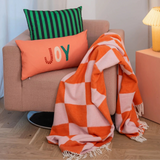 Textilwerk Decke „Checks Orange + Rosa“ 150x200cm | Farbige Decke | Textilwerk