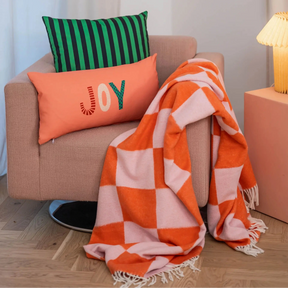 Textilwerk Decke „Checks Orange + Rosa“ 150x200cm | Farbige Decke | Textilwerk