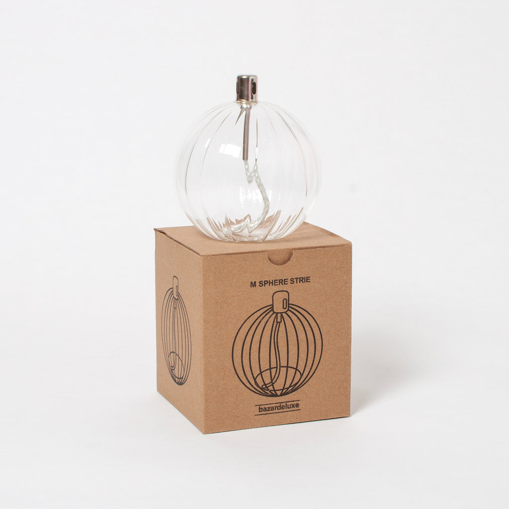 bazardeluxe Öllampe bazardeluxe “Sphere Clear Stripes” | Glas | Für stimmungsvolle Beleuchtung M