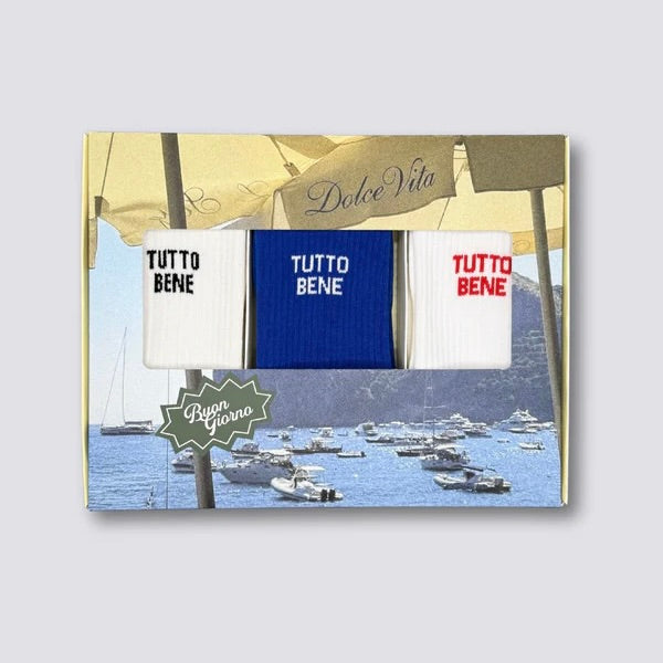 NO BAD DAYS CLUB Socken “Tutto Bene Italia, Blue & Rosso” | 3er-Set Italien Flair | NO BAD DAYS CLUB