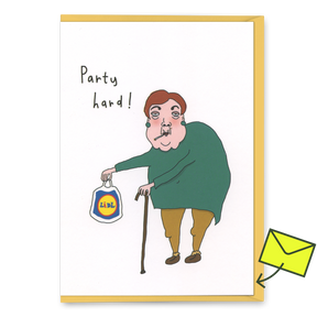 Eat Mielies Weird Illustration Grußkarte "Party Hard" | Lustige Klappkarte | Eat Mielies