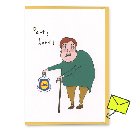 Eat Mielies Weird Illustration Grußkarte "Party Hard" | Lustige Klappkarte | Eat Mielies