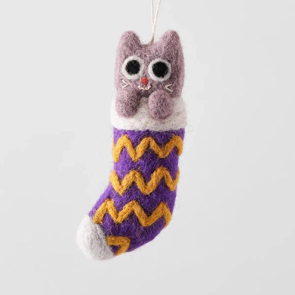 WRAP Filzanhänger „Cat in Purple Stocking“-Viv- WRAP | Charmante Weihnachtsdekoration