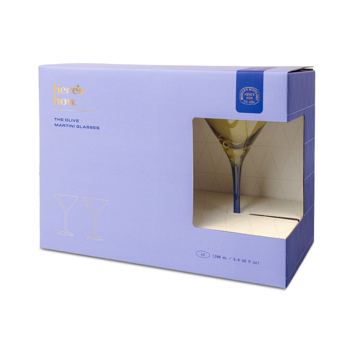 Here's How Gläser-Set „Martini Olive & Cobalt“ (2 Stk.) | Ikonische Martini-Form | Here’s How