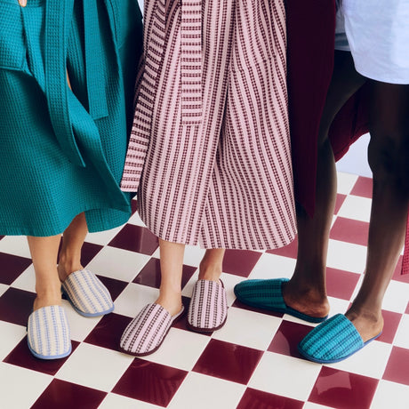HAY Hausschuhe „Waffle Slippers Stripe Dusty Blue“ | Soft Comfort | HAY