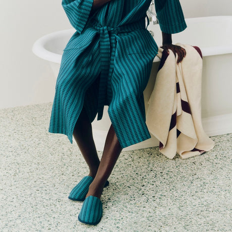HAY Hausschuhe „Waffle Slippers Stripe Petrol Blue“ | Cozy Style | HAY