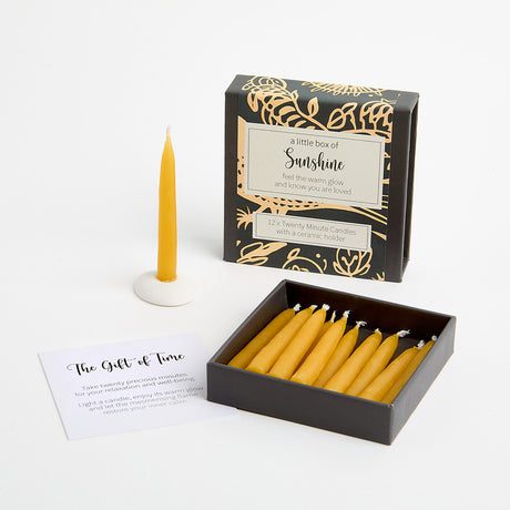 Cotton & Grey Kerzen “Twenty Minute Candles Sunshine” | 12 Ritualkerzen mit Halter | Cotton & Grey