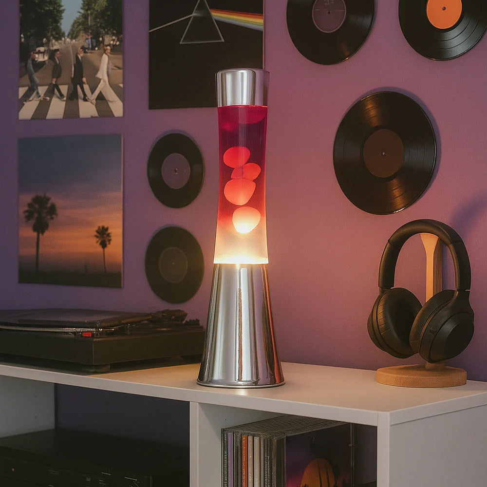 Fisura Lava Lampe „Tower Chrome“ | Red & White | Fisura