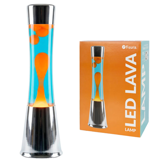 Fisura Lava Lampe “Tower Chrome” Blue & Orange | Retro Design | Fisura