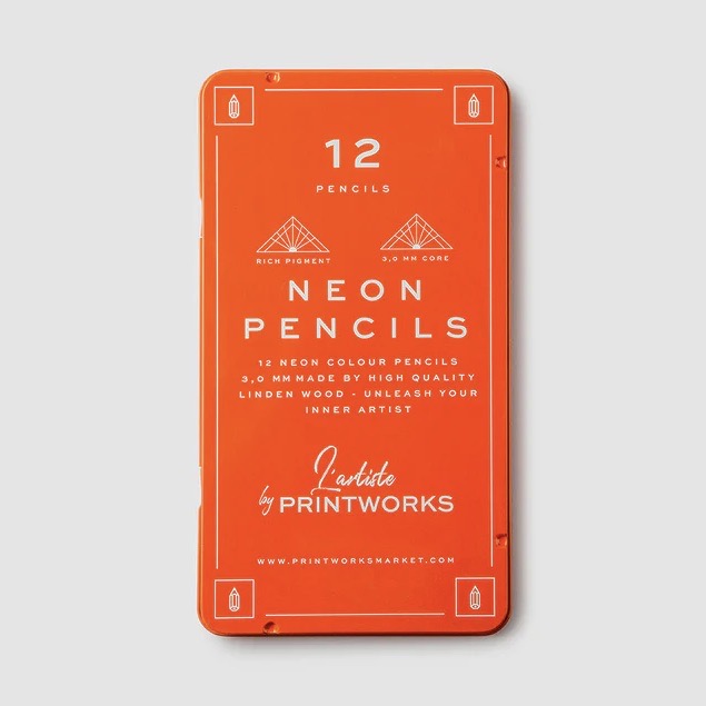 PRINTSWORKS Neon-Stifte (12 Stück.) von PRINTWORKS | Hochwertige Farbstifte aus Lindenholz für kreative Köpfe