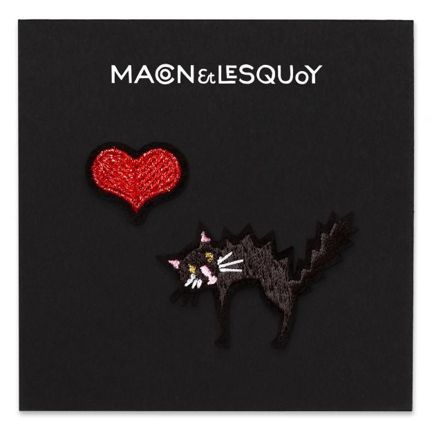 Macon&Lesquoy Stick zum Aufbügeln “Rotes Herz & Schwarze Katze” | Liebe & Magie | Macon&Lesquoy