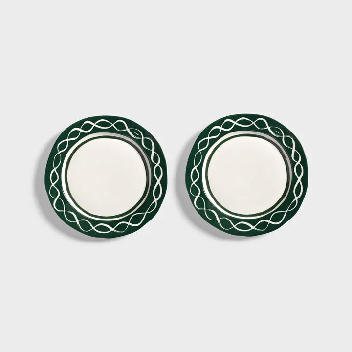 &Klevering Tellerset „Festivo Medium Green“ | 2er-Set mit Illustration | &Klevering