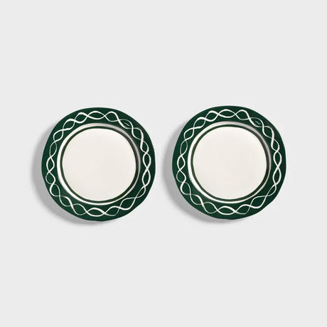 &Klevering Tellerset „Festivo Medium Green“ | 2er-Set mit Illustration | &Klevering