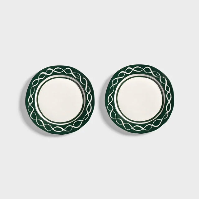 &Klevering Tellerset „Festivo Medium Green“ | 2er-Set mit Illustration | &Klevering