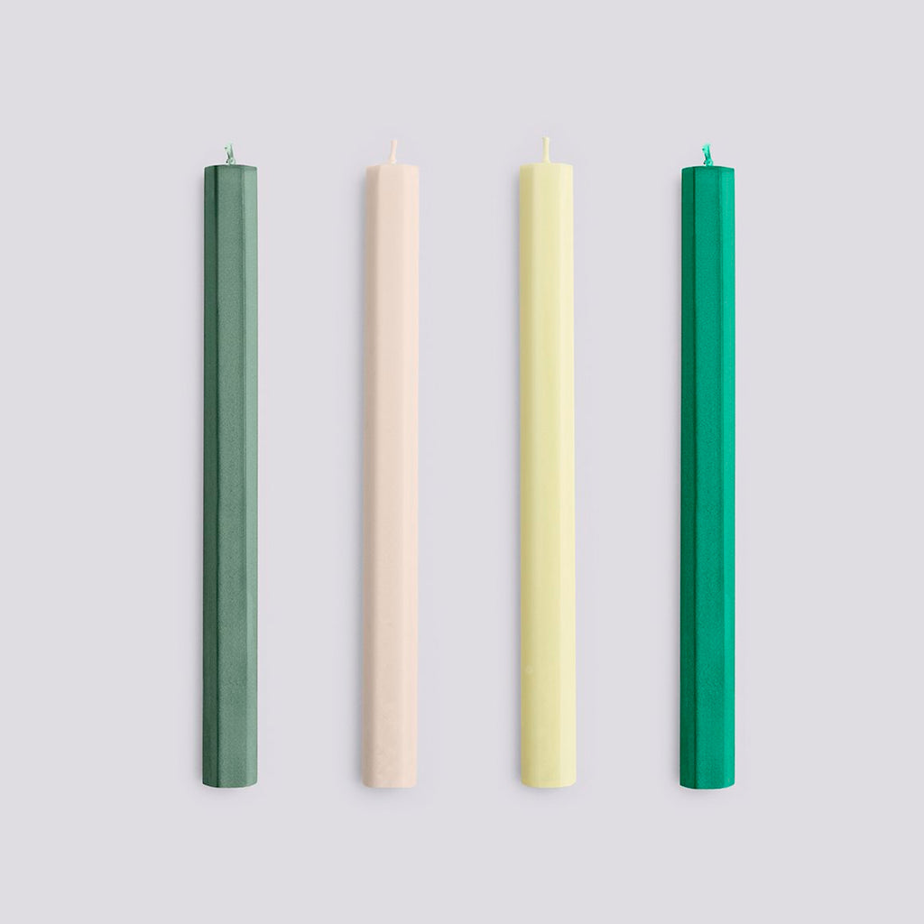 HAY Kerzen „Hexagon Greens & Whites“ | 4er-Set in Naturfarben | HAY