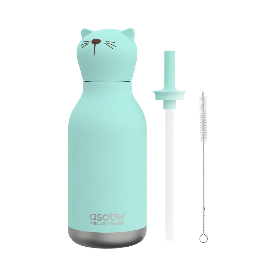 asobu Trinkflasche “Cat” (460ml) | Edelstahlflasche mit Katzenmotiv | asobu
