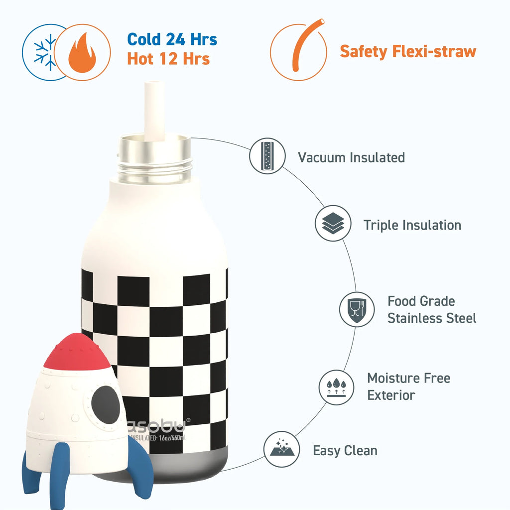 asobu Trinkflasche "Rocket” (460ml) | Edelstahlflasche im Raketenlook | asobu