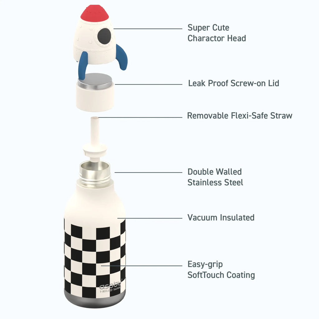 asobu Trinkflasche "Rocket” (460ml) | Edelstahlflasche im Raketenlook | asobu