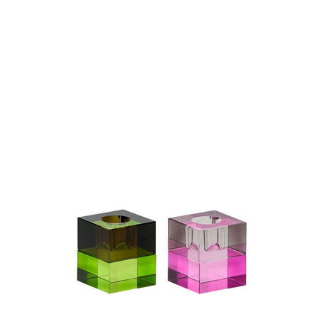 Hübsch Kerzenständer-Set „Block Brown/Green Gray/Rosa“ | Stilvoll | Hübsch