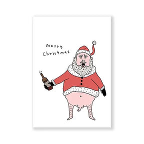 Eat Mielies Weird Illustration Grußkarte "Drunk Naked Santa" von Eat Mielies Illustration | DIN-A6 Klappkarte mit passendem Umschlag