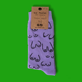 Eat Mielies Weird Illustration Socken "Titties" Purple Eat Mielies Weird Illustration | Bunte Baumwollstrümpfe