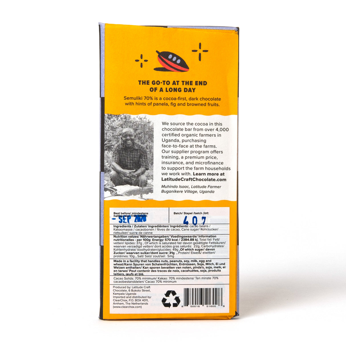 Schokolade „Semuliki 70%“ 70g | Dunkle Bio-Schokolade | Latitude