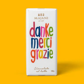 Majani Schokolade „Danke Merci Grazie“ 33% 100g | Vollmilchschokolade | Majani