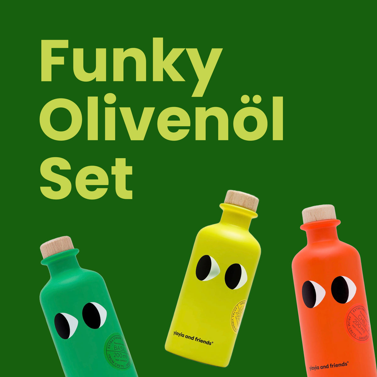 Funky Olivenöl-Bundle | Zitrone, Basilikum & Chili von Yiayia and Friends