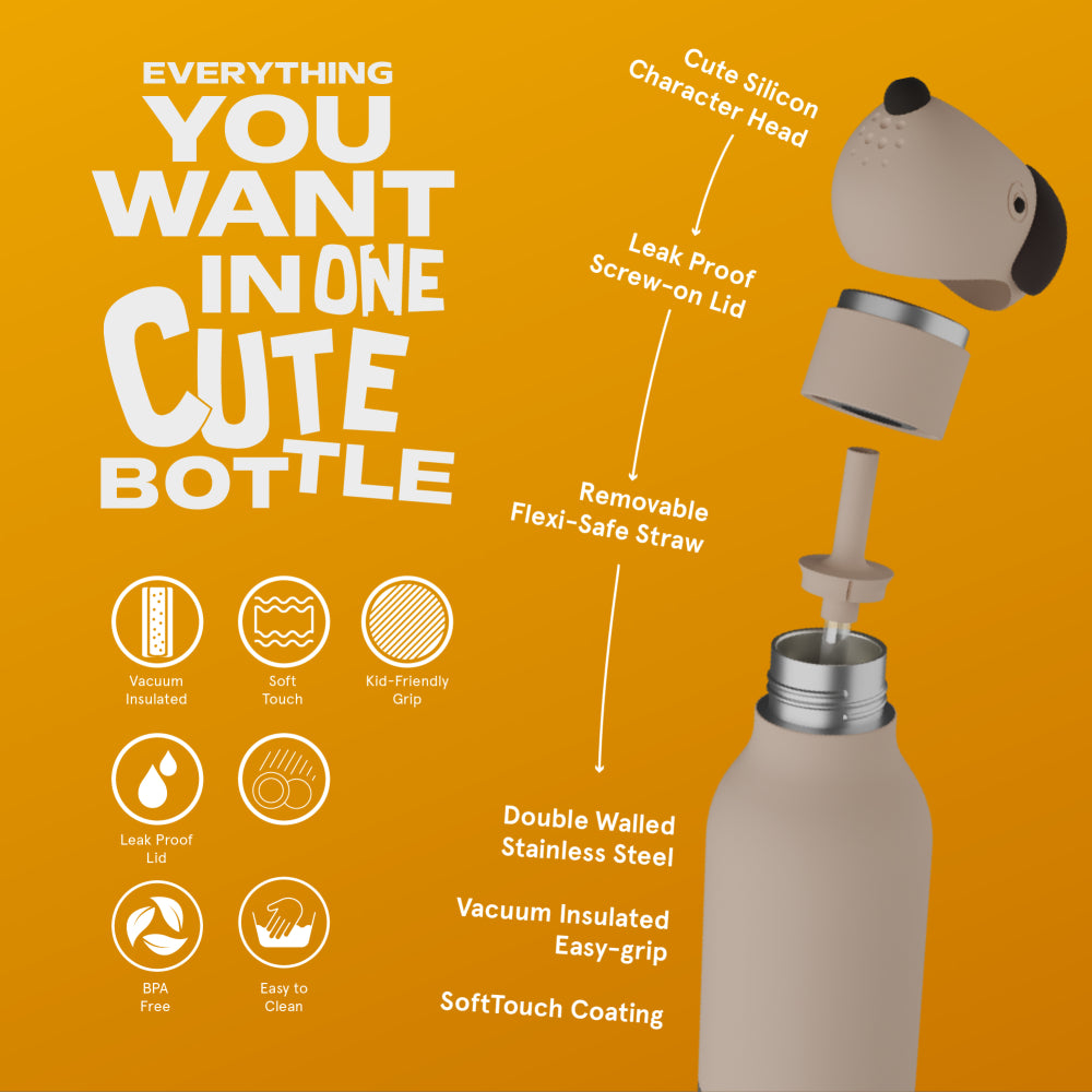 asobu Trinkflasche "Dog” (460ml) | Edelstahlflasche mit Hundemotiv | asobu