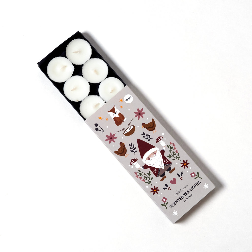 Pluto Design Teelichter “Fox & Santa” (10 Stk.) | Duft nach Glühwein | Pluto Design