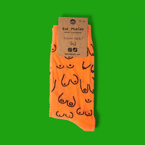 Eat Mielies Weird Illustration Socken "Titties" Electric Peach Eat Mielies Weird Illustration | Bunte Baumwollstrümpfe