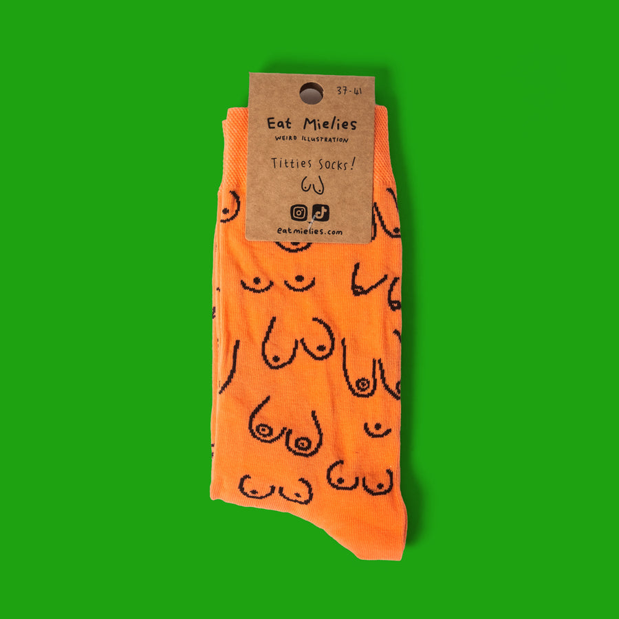 Eat Mielies Weird Illustration Socken "Titties" Electric Peach Eat Mielies Weird Illustration | Bunte Baumwollstrümpfe