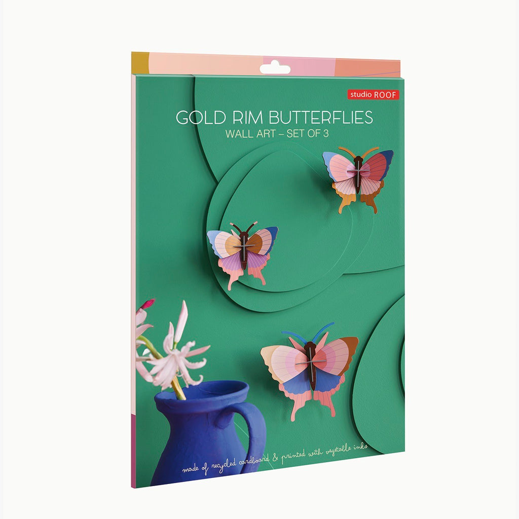 studio ROOF Wanddeko Gold rim butterflies (3er Set) | DIY 3D Objekt Studio Roof