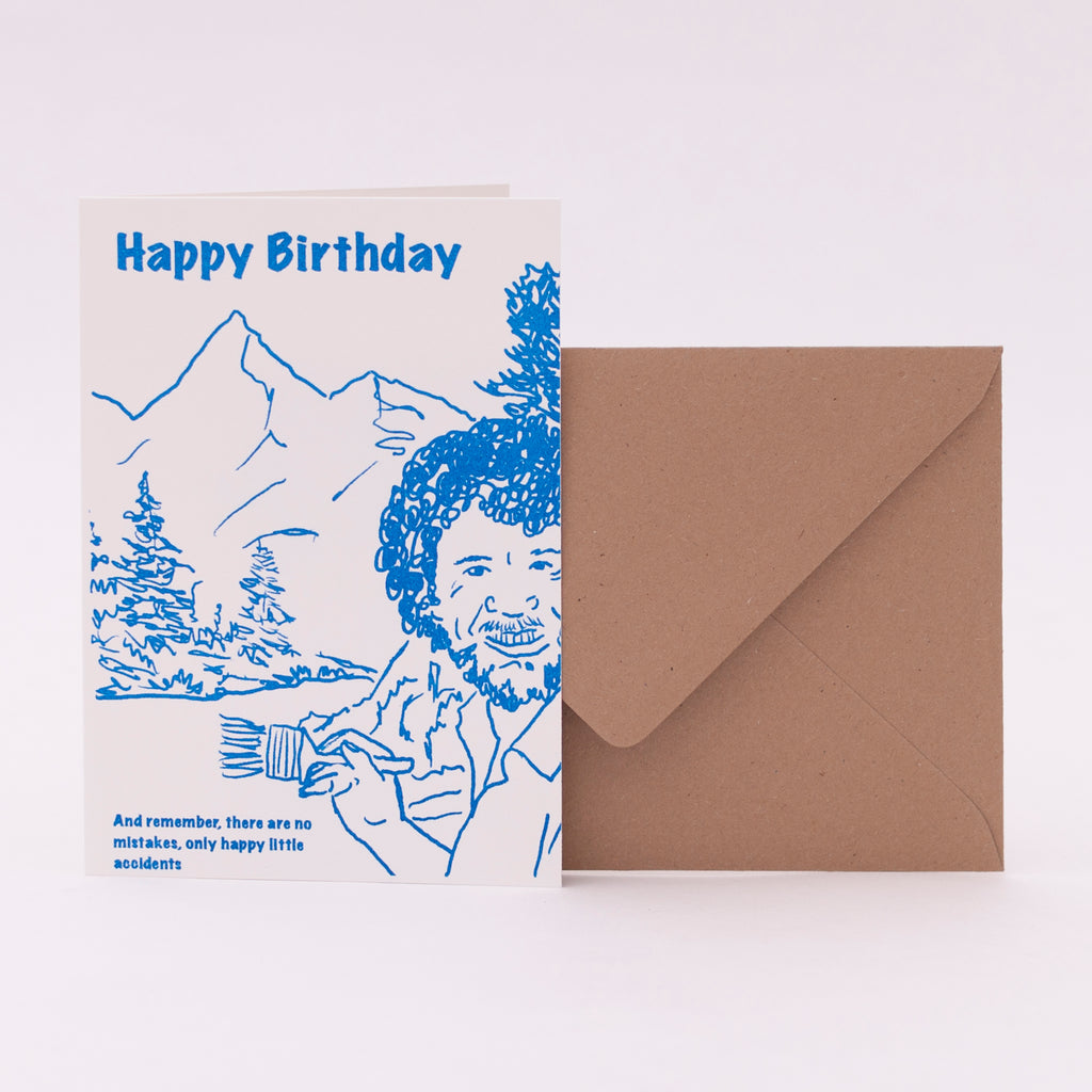 Superjuju Grußkarte "Bob Ross Happy Birthday" von Superjuju | Din-A6 Klappkarte mit passendem Umschlag