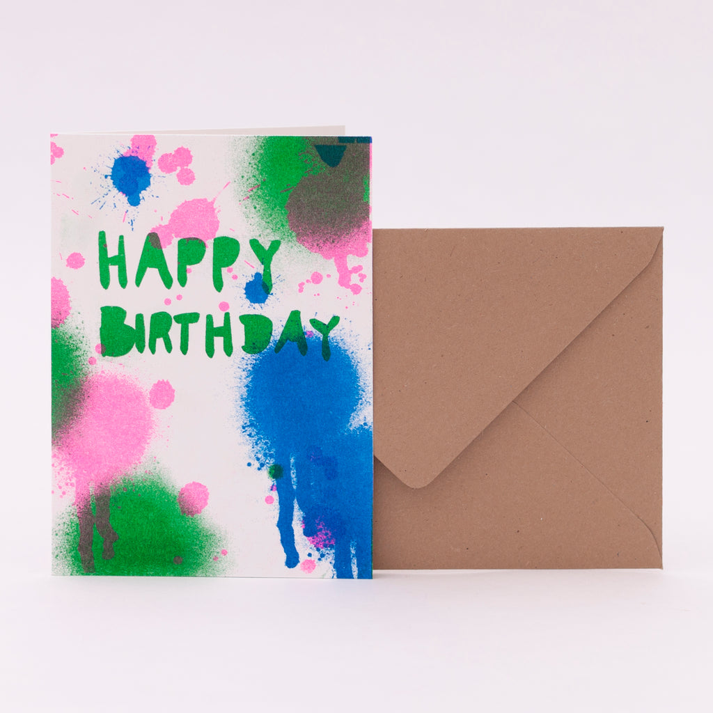 Superjuju Grußkarte "Happy Birthday Kleckse 3" von Superjuju | Din-A6 Klappkarte mit passendem Umschlag