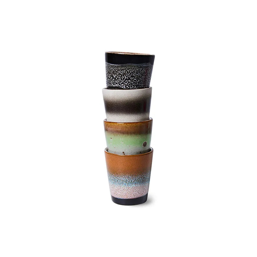 HKliving Ristretto-Tasse HKliving "70s Ceramics Good Vibes" | 4 Stück | 80ml Steingut-Tasse im Retro-Design